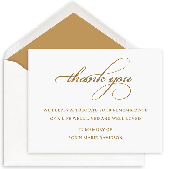 Script Thank You Folded Sympathy Cards w/Optional Inside Imprint - Raised